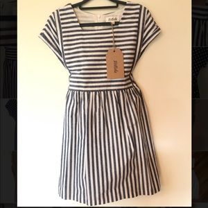 Navy blue and white striped dress
